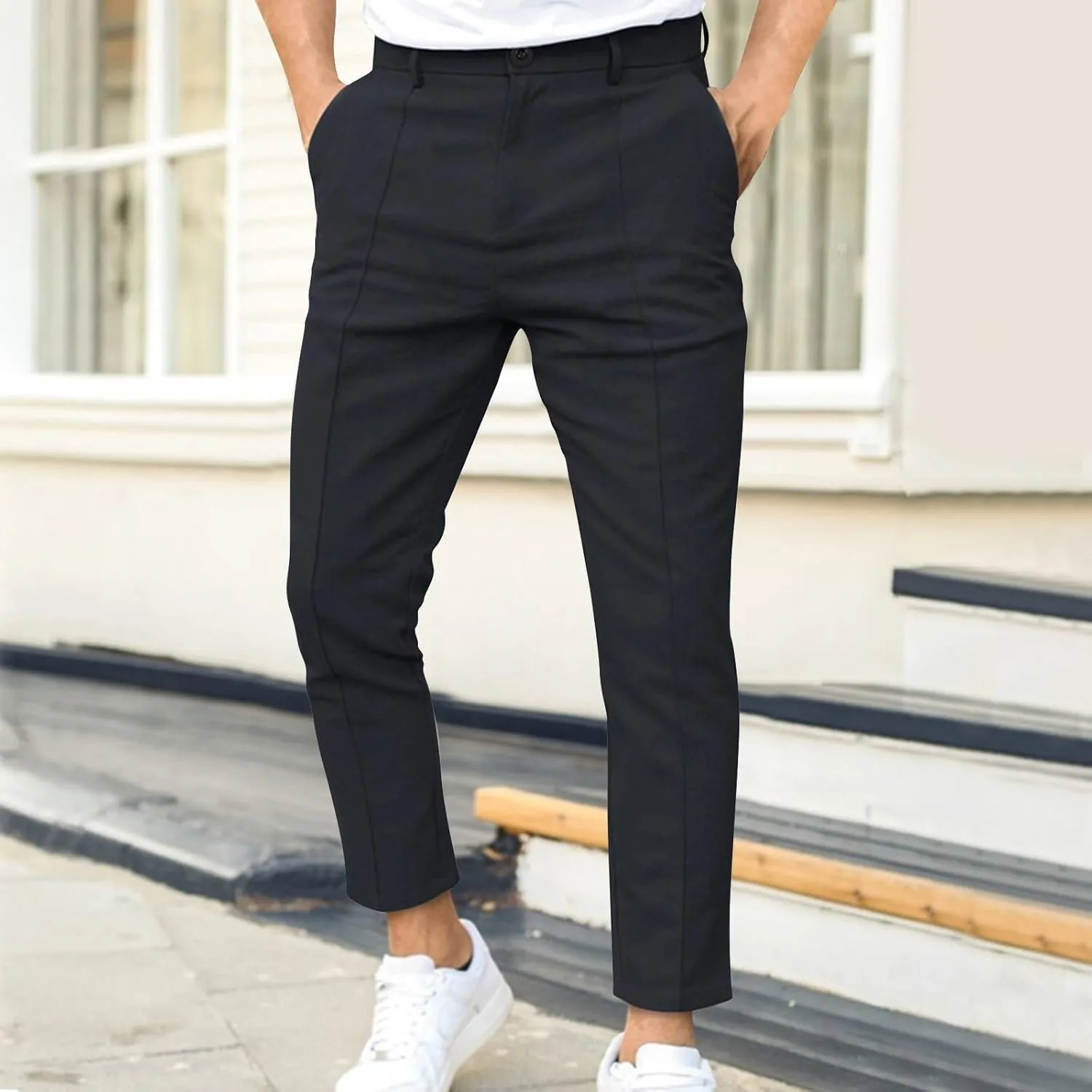 Men's Stretch Dress Pants Slim Fit Skinny Suit Pants Business Casual Fashion Golf Pants Pleated Front Dress Pants