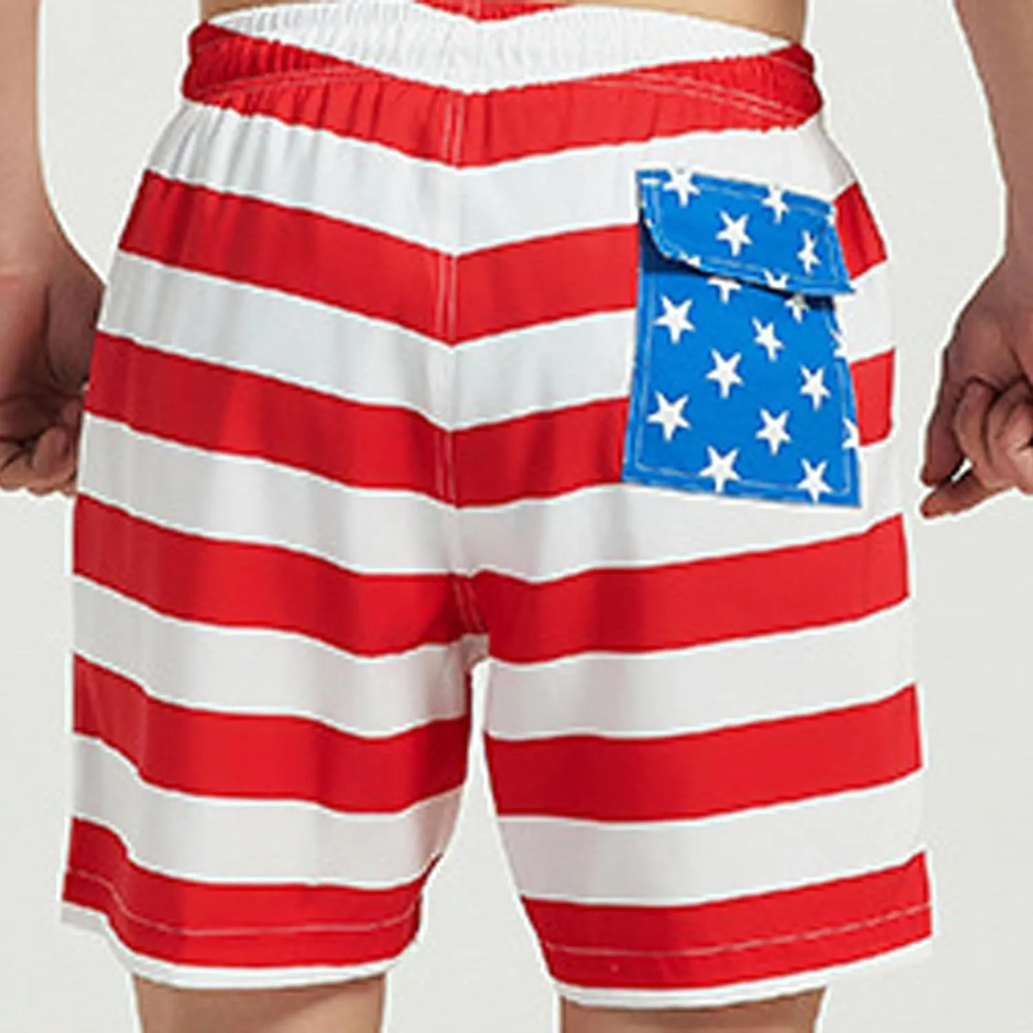 Mens Summer Swim Trunks with Mesh Liner American Flag Print Beach Shorts Independence Day Casual Patriotic Bermuda Shorts