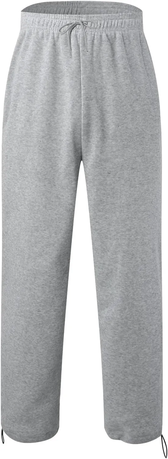 Mens Sweatpants Joggers, Fleece Baggy Sweatpants, Straight Leg Elastic Waist Cargo Pants, Casual Drawstring Sweatpants