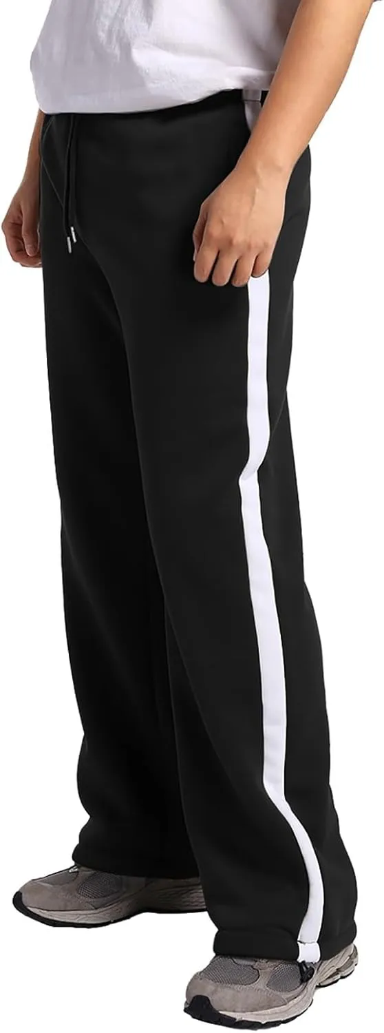 Mens Sweatpants Joggers, Fleece Baggy Sweatpants, Straight Leg Elastic Waist Cargo Pants, Casual Drawstring Sweatpants