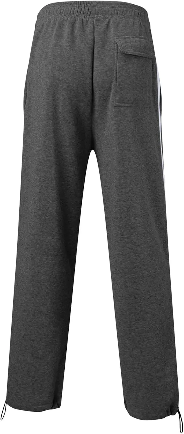 Mens Sweatpants Joggers, Fleece Baggy Sweatpants, Straight Leg Elastic Waist Cargo Pants, Casual Drawstring Sweatpants