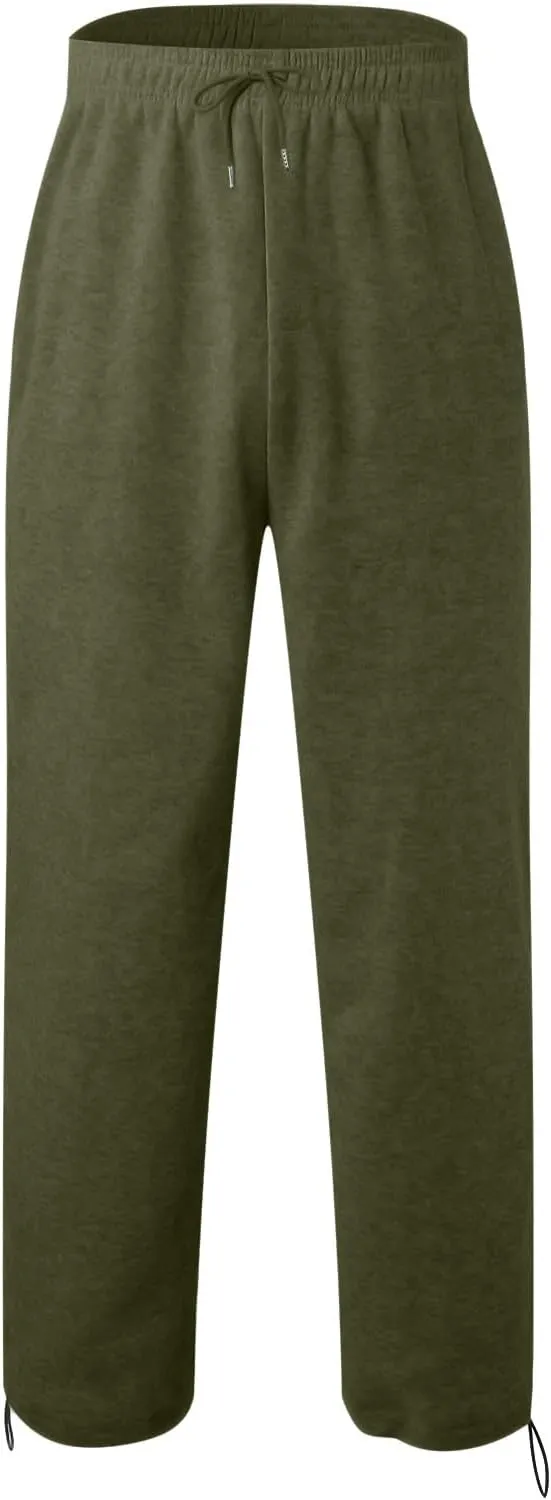 Mens Sweatpants Joggers, Fleece Baggy Sweatpants, Straight Leg Elastic Waist Cargo Pants, Casual Drawstring Sweatpants