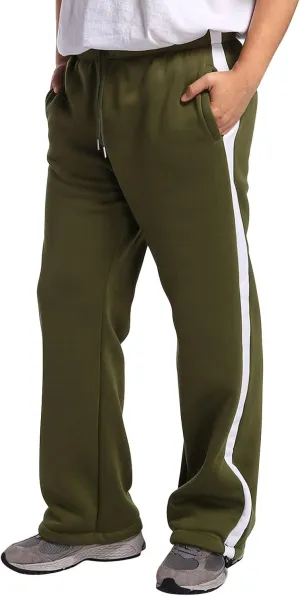 Mens Sweatpants Joggers, Fleece Baggy Sweatpants, Straight Leg Elastic Waist Cargo Pants, Casual Drawstring Sweatpants