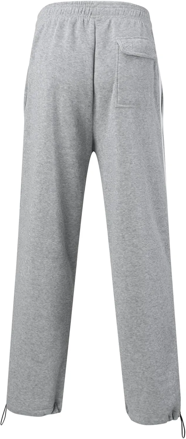 Mens Sweatpants Joggers, Fleece Baggy Sweatpants, Straight Leg Elastic Waist Cargo Pants, Casual Drawstring Sweatpants