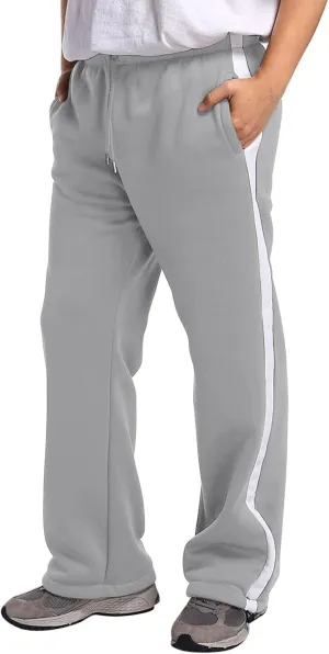 Mens Sweatpants Joggers, Fleece Baggy Sweatpants, Straight Leg Elastic Waist Cargo Pants, Casual Drawstring Sweatpants