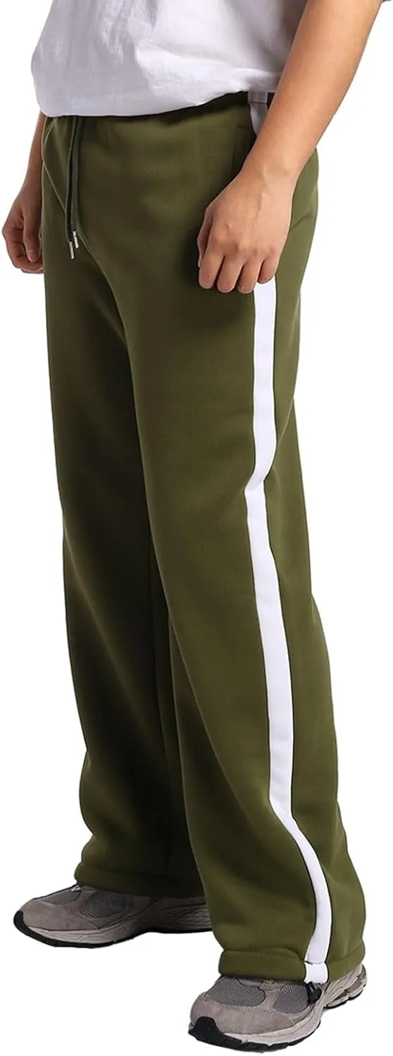 Mens Sweatpants Joggers, Fleece Baggy Sweatpants, Straight Leg Elastic Waist Cargo Pants, Casual Drawstring Sweatpants