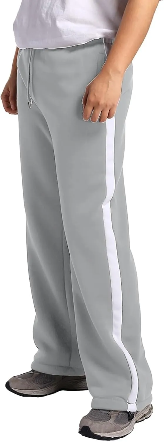 Mens Sweatpants Joggers, Fleece Baggy Sweatpants, Straight Leg Elastic Waist Cargo Pants, Casual Drawstring Sweatpants