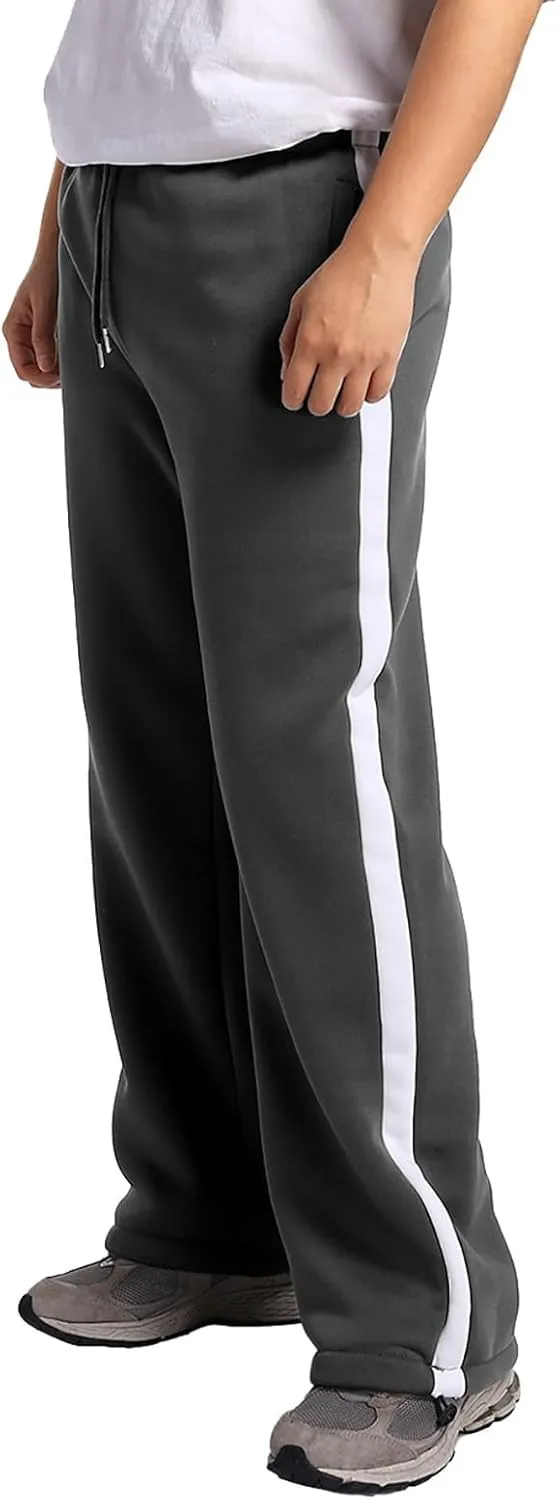 Mens Sweatpants Joggers, Fleece Baggy Sweatpants, Straight Leg Elastic Waist Cargo Pants, Casual Drawstring Sweatpants
