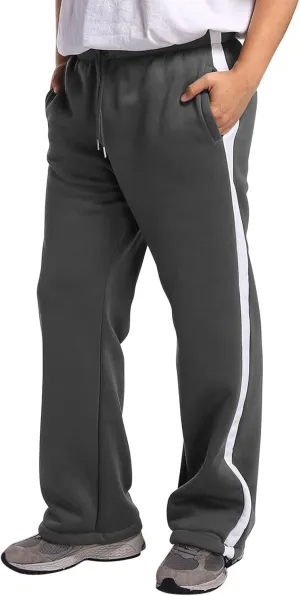 Mens Sweatpants Joggers, Fleece Baggy Sweatpants, Straight Leg Elastic Waist Cargo Pants, Casual Drawstring Sweatpants