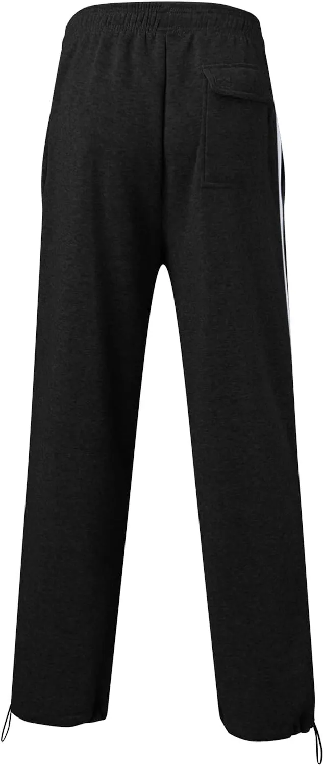 Mens Sweatpants Joggers, Fleece Baggy Sweatpants, Straight Leg Elastic Waist Cargo Pants, Casual Drawstring Sweatpants