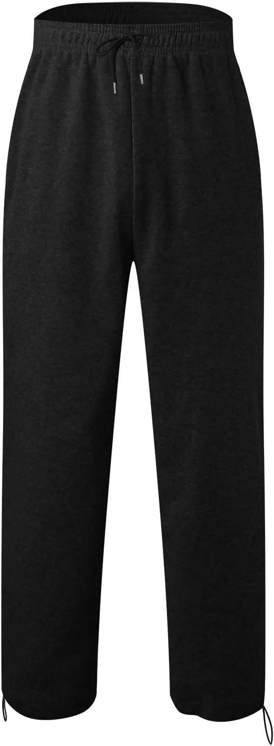Mens Sweatpants Joggers, Fleece Baggy Sweatpants, Straight Leg Elastic Waist Cargo Pants, Casual Drawstring Sweatpants