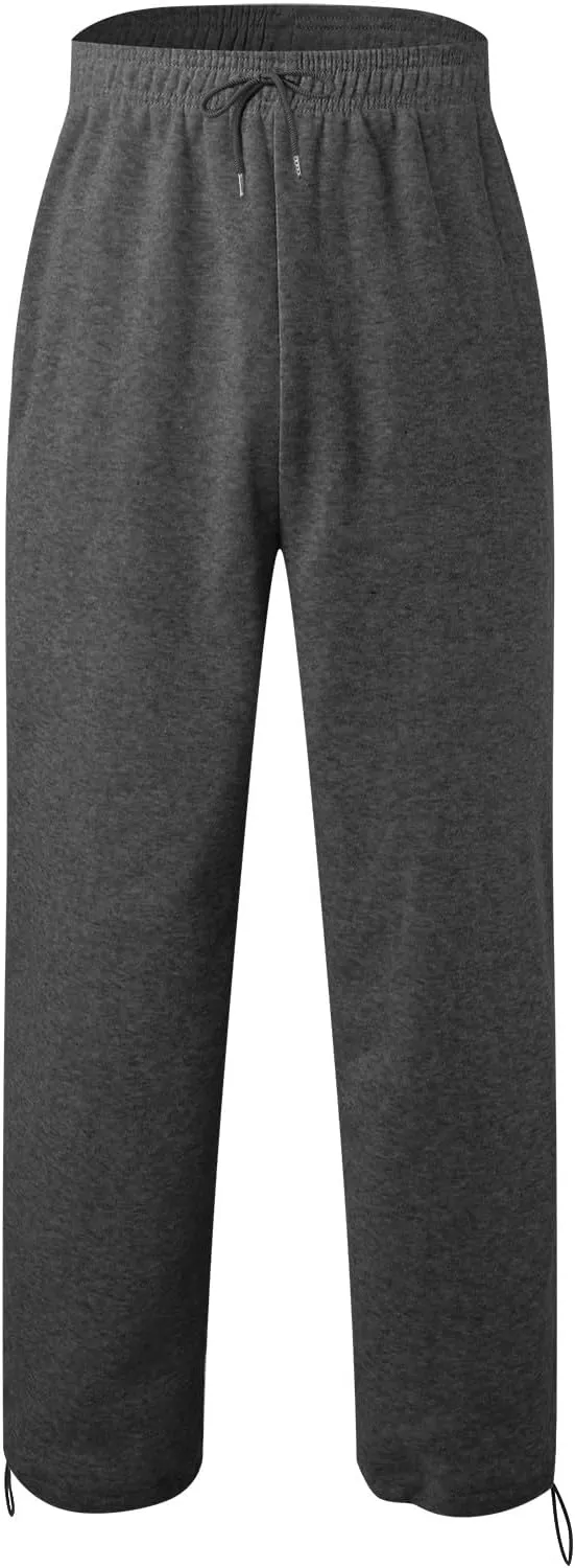 Mens Sweatpants Joggers, Fleece Baggy Sweatpants, Straight Leg Elastic Waist Cargo Pants, Casual Drawstring Sweatpants