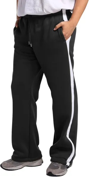 Mens Sweatpants Joggers, Fleece Baggy Sweatpants, Straight Leg Elastic Waist Cargo Pants, Casual Drawstring Sweatpants