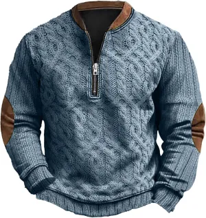 Mens Sweatshirts Hoodies Quarter Zip Oversized Vintage Printed Knit Pullover Loose Warm Fashion Crew Neck Sweater