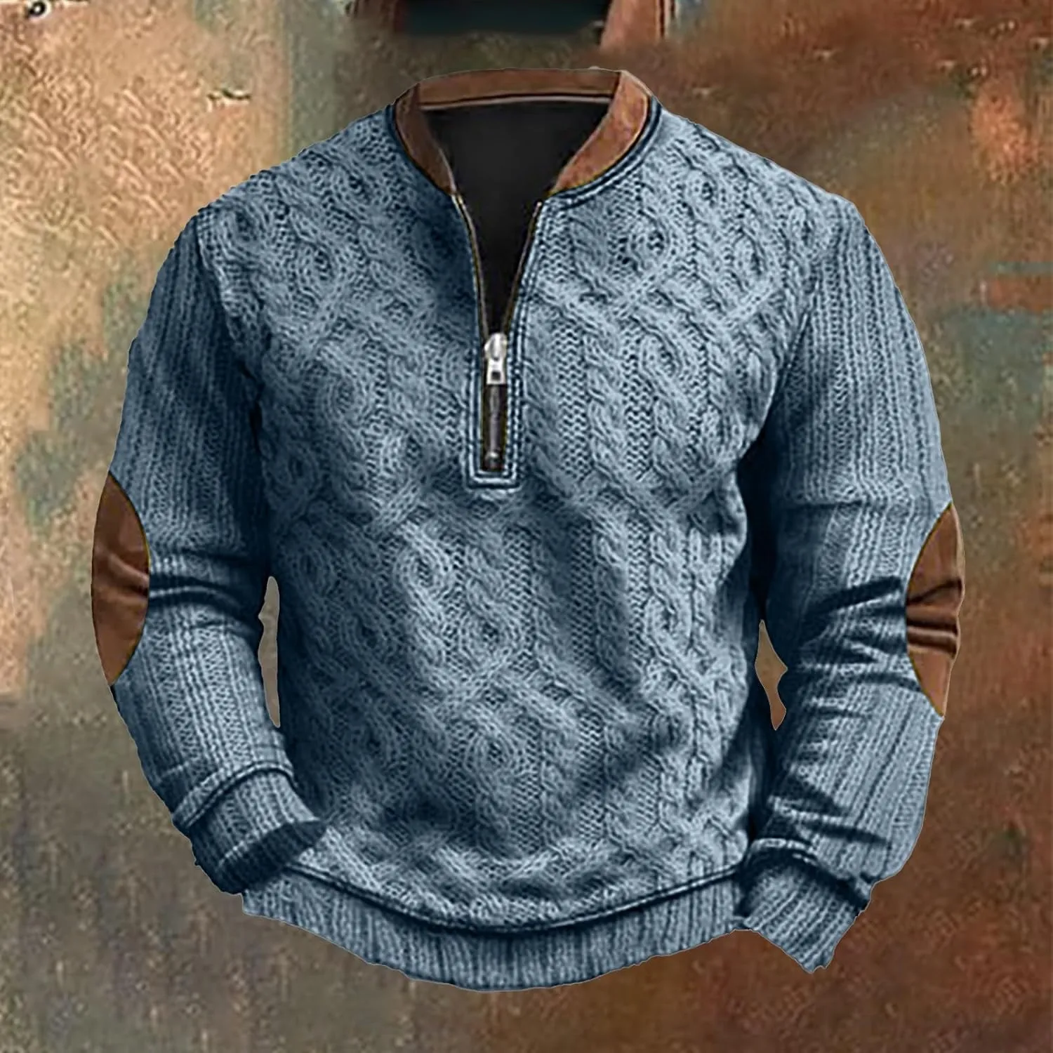 Mens Sweatshirts Hoodies Quarter Zip Oversized Vintage Printed Knit Pullover Loose Warm Fashion Crew Neck Sweater