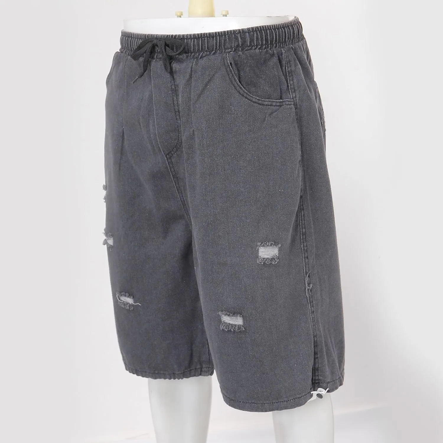 Mens Wide Leg Hip Hop Cropped Jean Shorts Baggy Denim Shorts with Pockets Aesthetic Pants Streetwear Clothes