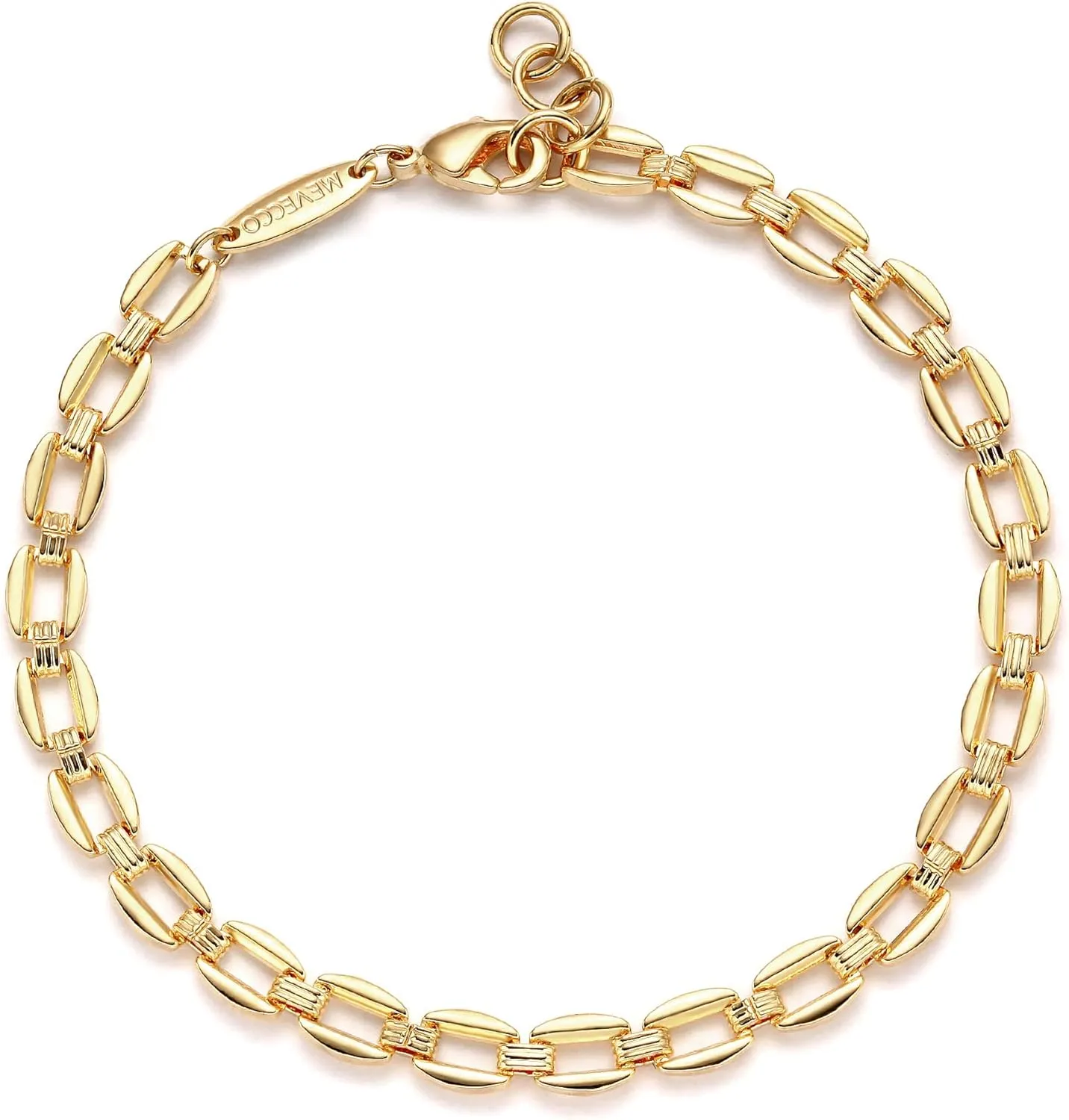 MEVECCO Gold Bold Chunky Chain Bracelets,14K Gold Plated Handmade Cute Emboss Spiral Figaro Link Chain Diamond Cut Dainty Bracelet for Women