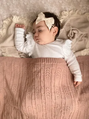 Mini & Me Harvest Knit Baby Blanket Blush