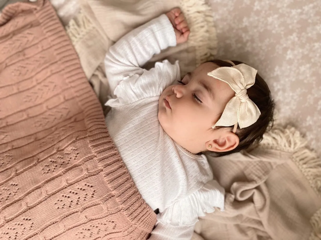 Mini & Me Harvest Knit Baby Blanket Blush