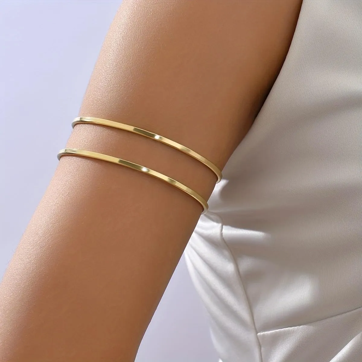 Minimalist Arm Cuff Gold Cuff Upper Arm Bracelet Dainty Layered Bangle Jewelry for Women