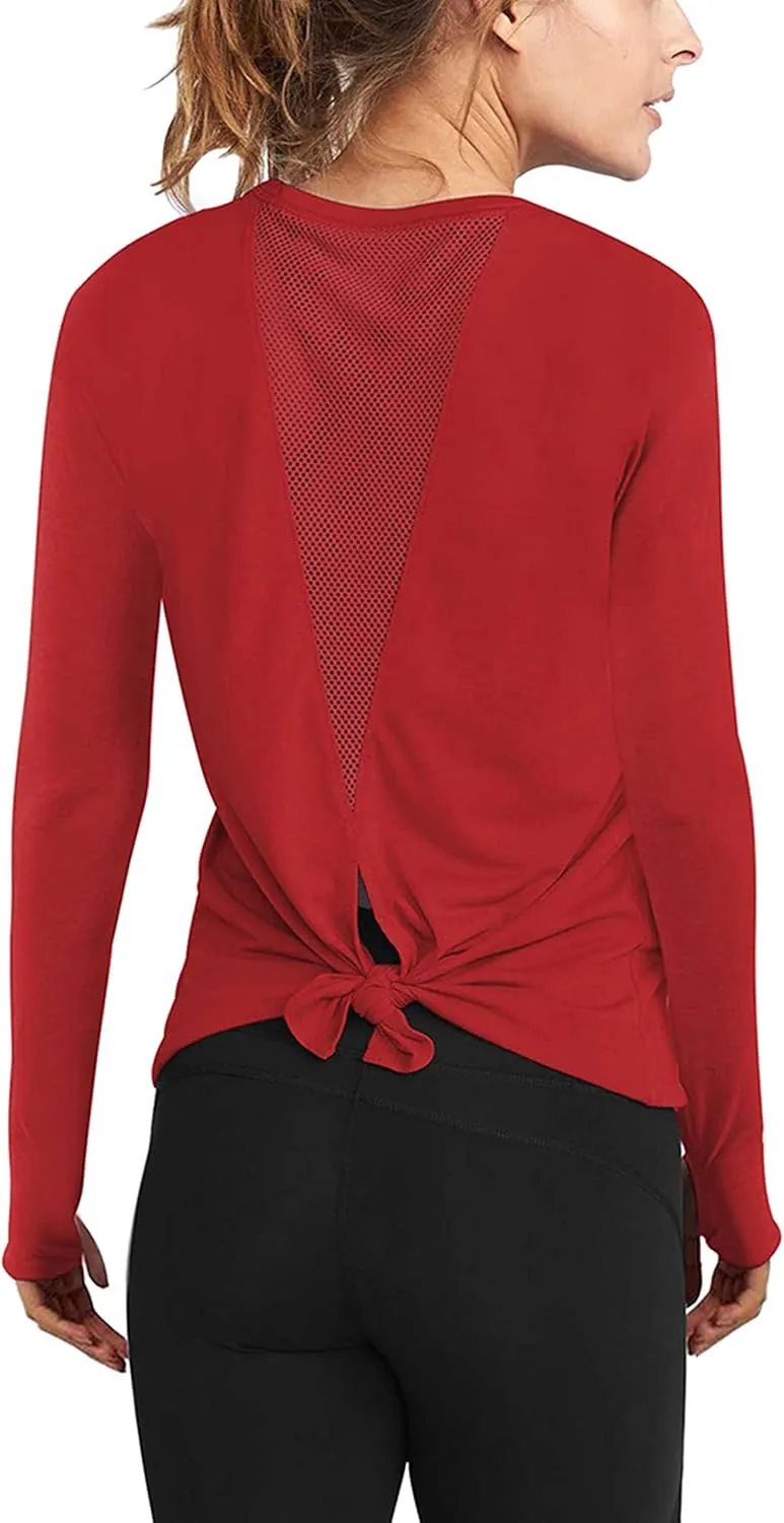 Mippo Long Sleeve Workout Shirts for Women Yoga Tops Open Back Running Shirts Athletic Clothes