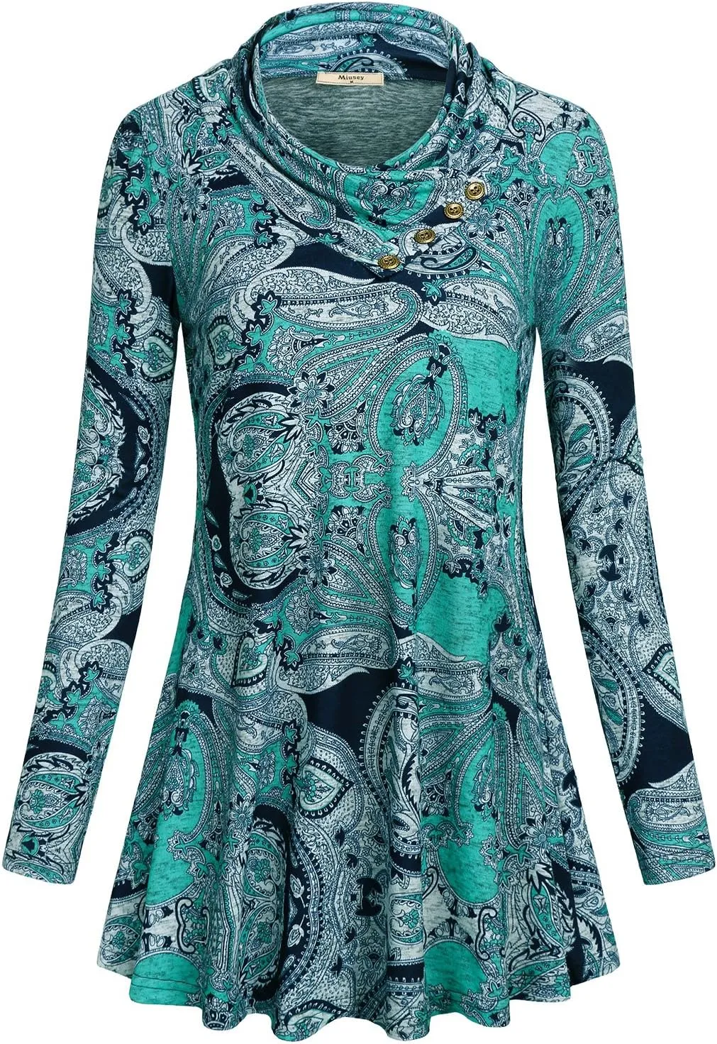 Miusey Women's Long Sleeve Cowl Neck Form Fitting Casual Tunic Top Blouse