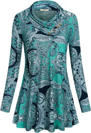 Miusey Women's Long Sleeve Cowl Neck Form Fitting Casual Tunic Top Blouse