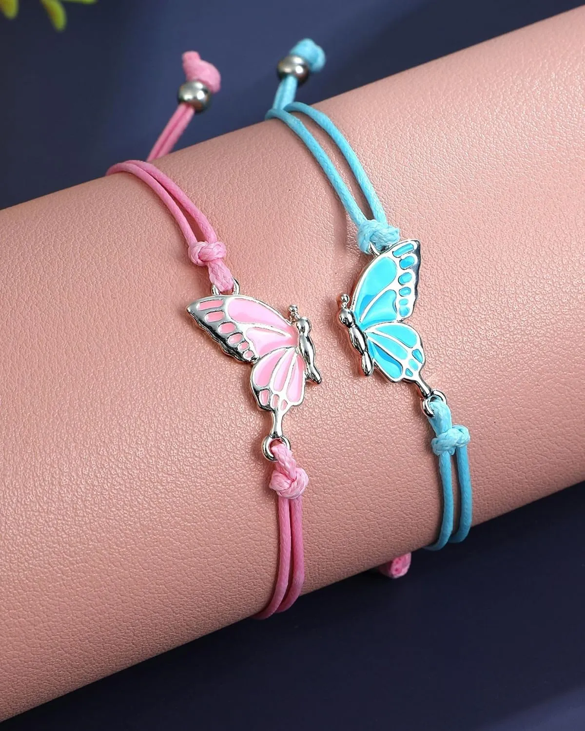 MJartoria BFF Bracelets for 2-Butterfly Matching Bracelets Adjustable Strand Best Friends Bracelet Handmade Charm Friendship Bracelets Jewelry Gifts for Women Couples
