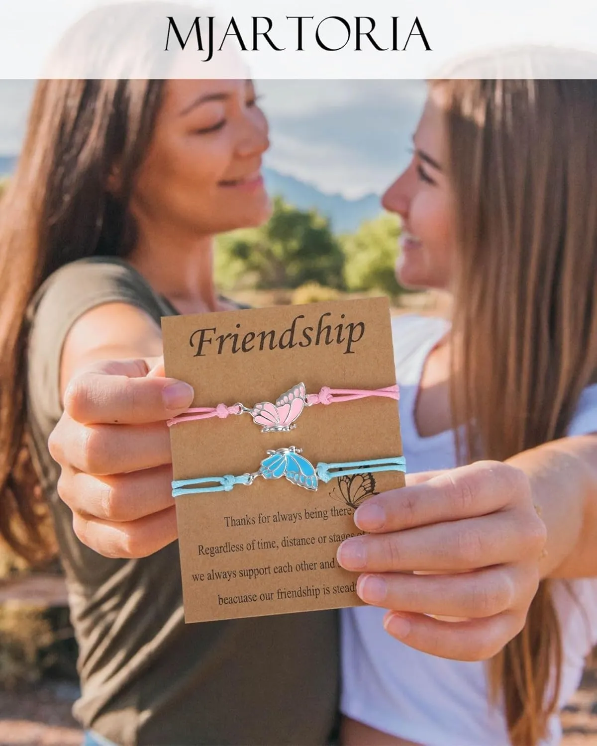 MJartoria BFF Bracelets for 2-Butterfly Matching Bracelets Adjustable Strand Best Friends Bracelet Handmade Charm Friendship Bracelets Jewelry Gifts for Women Couples