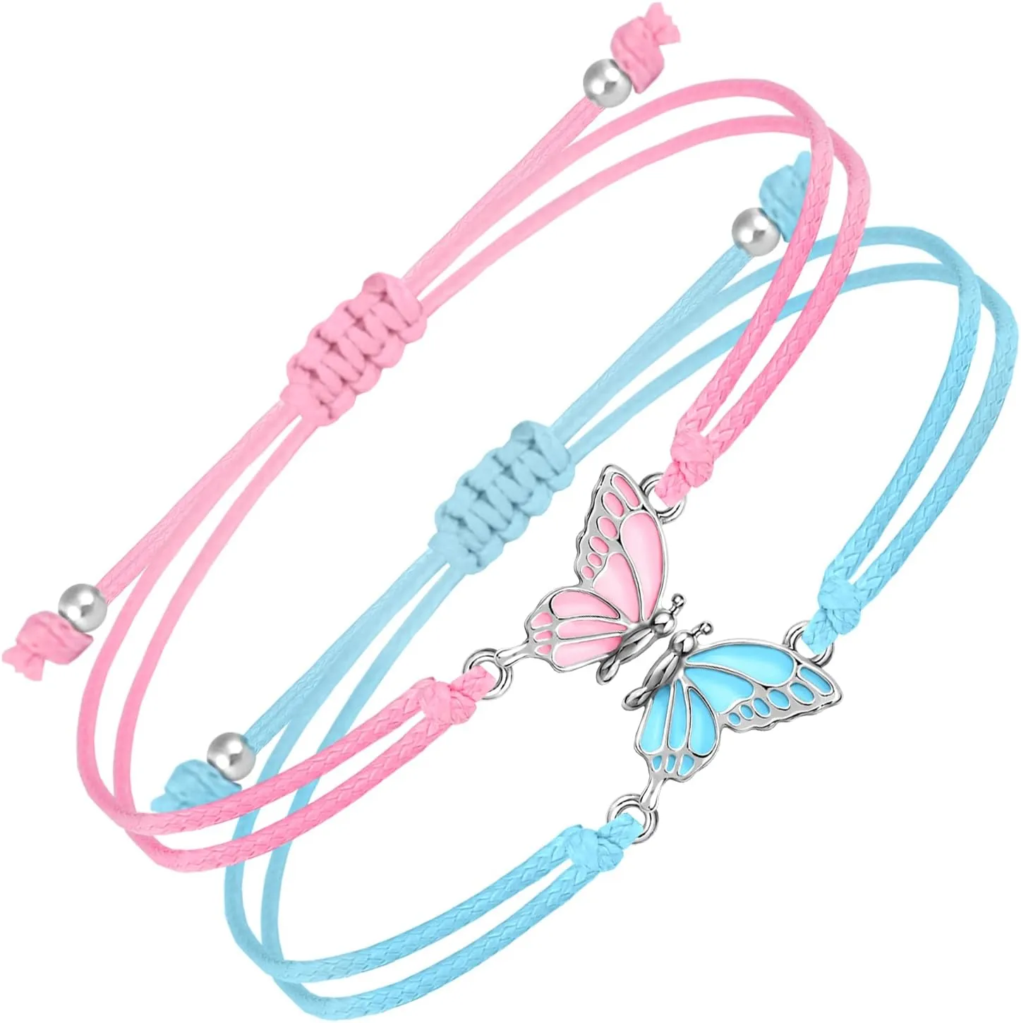 MJartoria BFF Bracelets for 2-Butterfly Matching Bracelets Adjustable Strand Best Friends Bracelet Handmade Charm Friendship Bracelets Jewelry Gifts for Women Couples