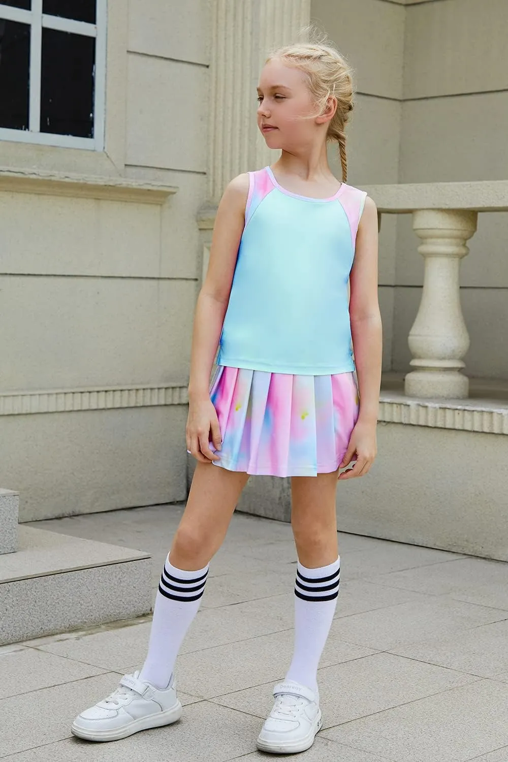 MODAFANS Girls Tennis Golf Pickball Dress Athletic Outfits Kids Tank Top and Skorts Sets