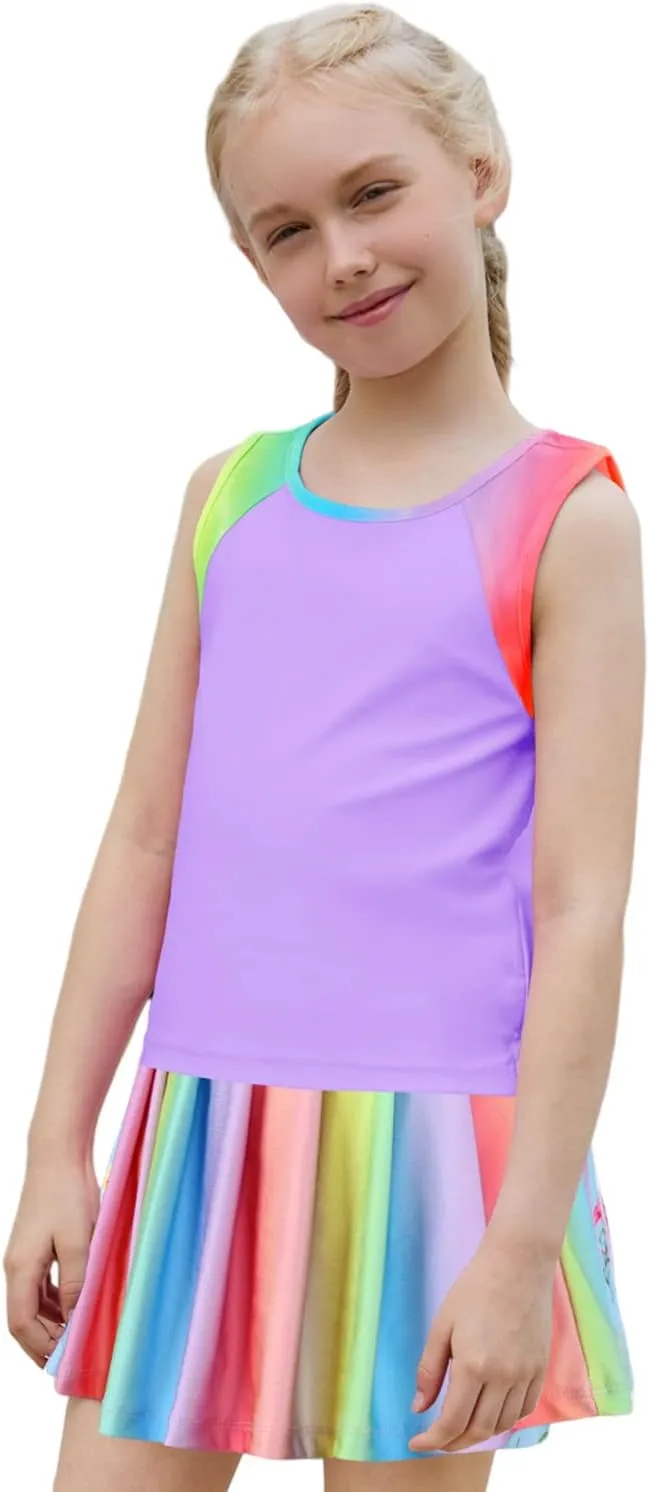 MODAFANS Girls Tennis Golf Pickball Dress Athletic Outfits Kids Tank Top and Skorts Sets