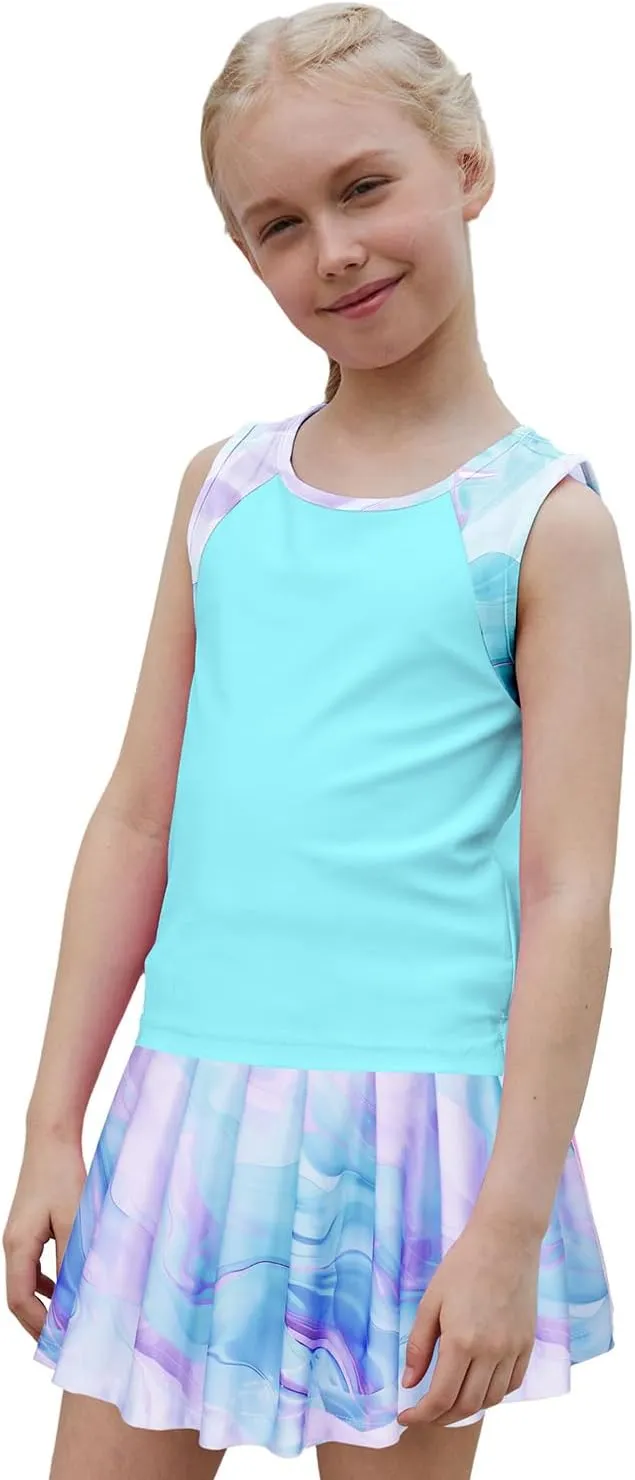 MODAFANS Girls Tennis Golf Pickball Dress Athletic Outfits Kids Tank Top and Skorts Sets
