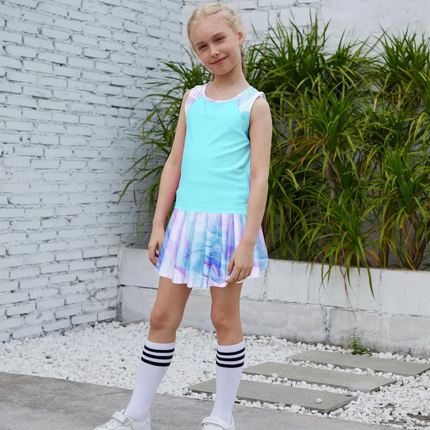 MODAFANS Girls Tennis Golf Pickball Dress Athletic Outfits Kids Tank Top and Skorts Sets