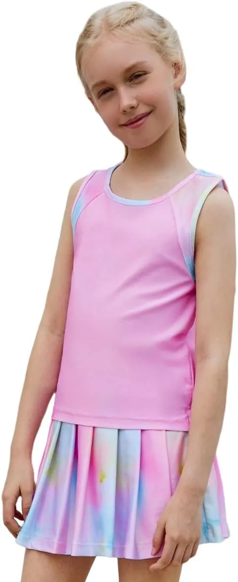 MODAFANS Girls Tennis Golf Pickball Dress Athletic Outfits Kids Tank Top and Skorts Sets