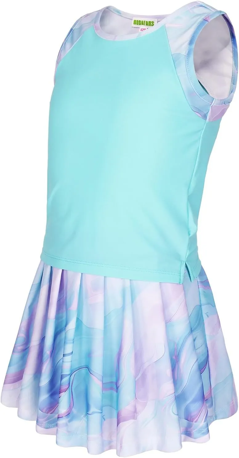 MODAFANS Girls Tennis Golf Pickball Dress Athletic Outfits Kids Tank Top and Skorts Sets
