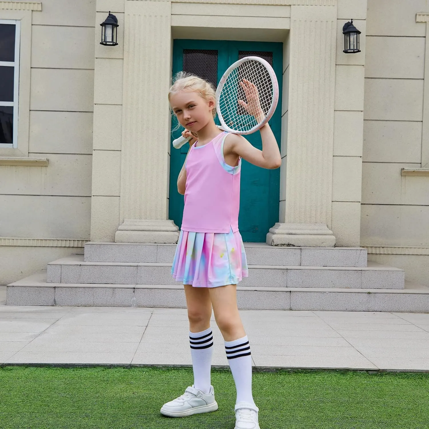MODAFANS Girls Tennis Golf Pickball Dress Athletic Outfits Kids Tank Top and Skorts Sets