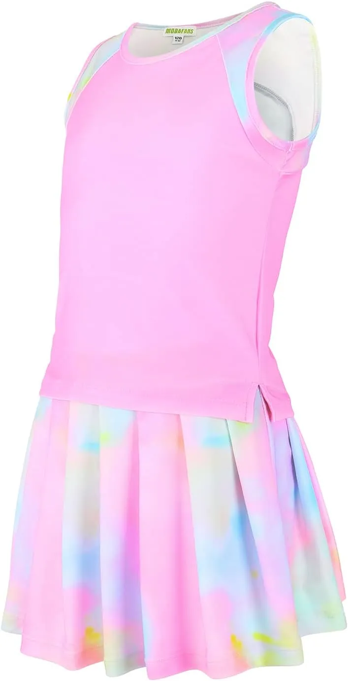 MODAFANS Girls Tennis Golf Pickball Dress Athletic Outfits Kids Tank Top and Skorts Sets