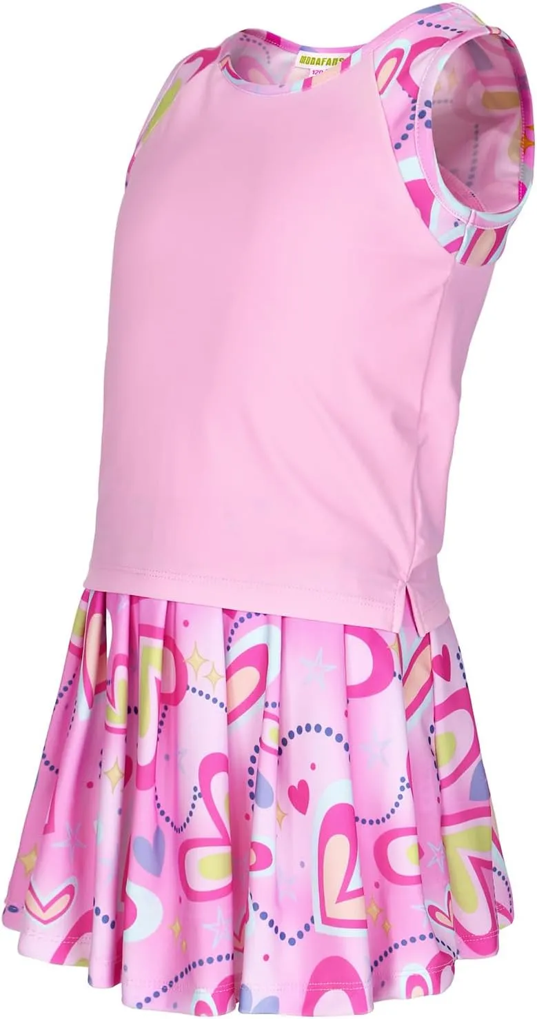 MODAFANS Girls Tennis Golf Pickball Dress Athletic Outfits Kids Tank Top and Skorts Sets