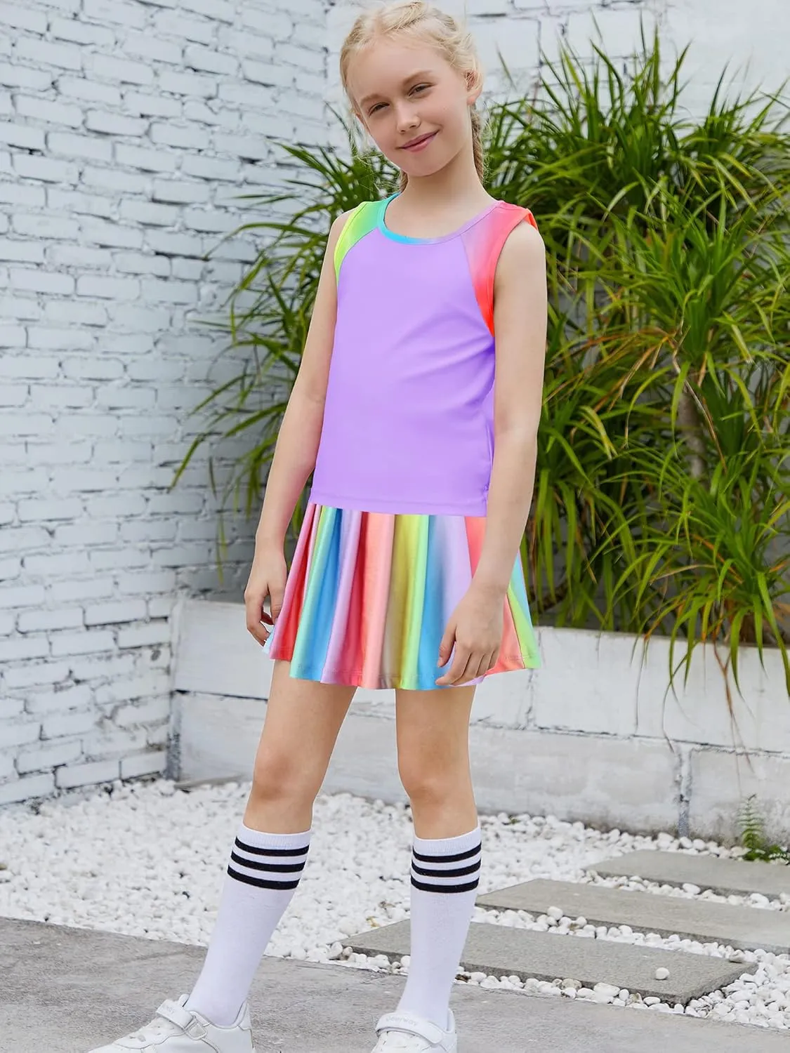 MODAFANS Girls Tennis Golf Pickball Dress Athletic Outfits Kids Tank Top and Skorts Sets