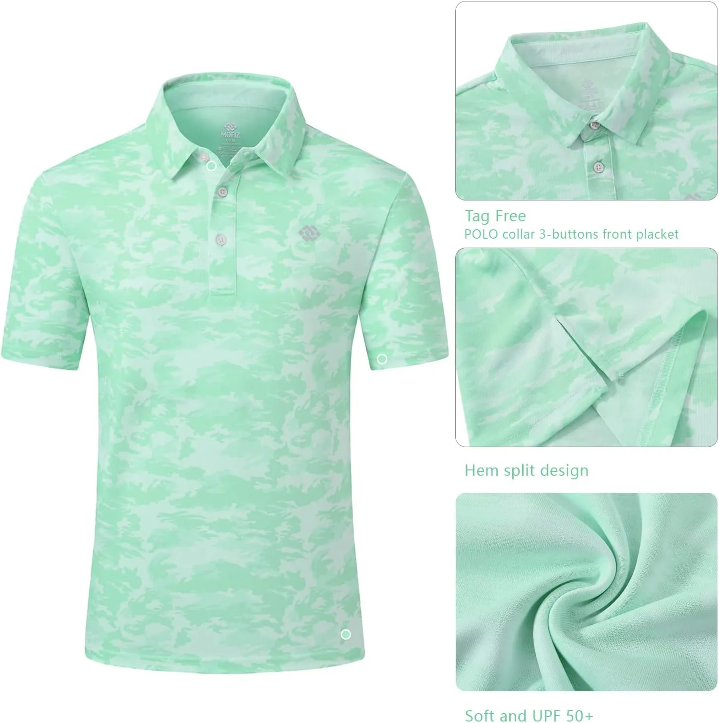 MoFiz Men's Camo Polo Golf Shirt Hiking Dry Fit Short Sleeve T-Shirts Pique Collared Polo Jersey