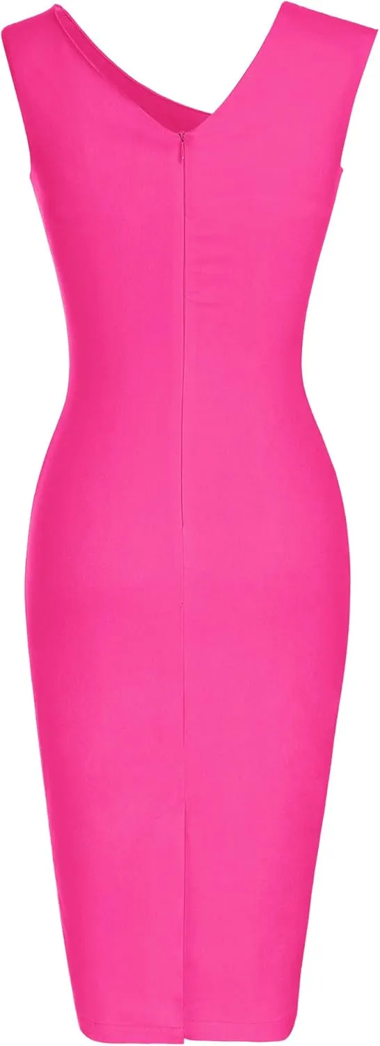 MUXXN Women's Retro 1950s Style Sleeveless Slim Business Pencil Dress