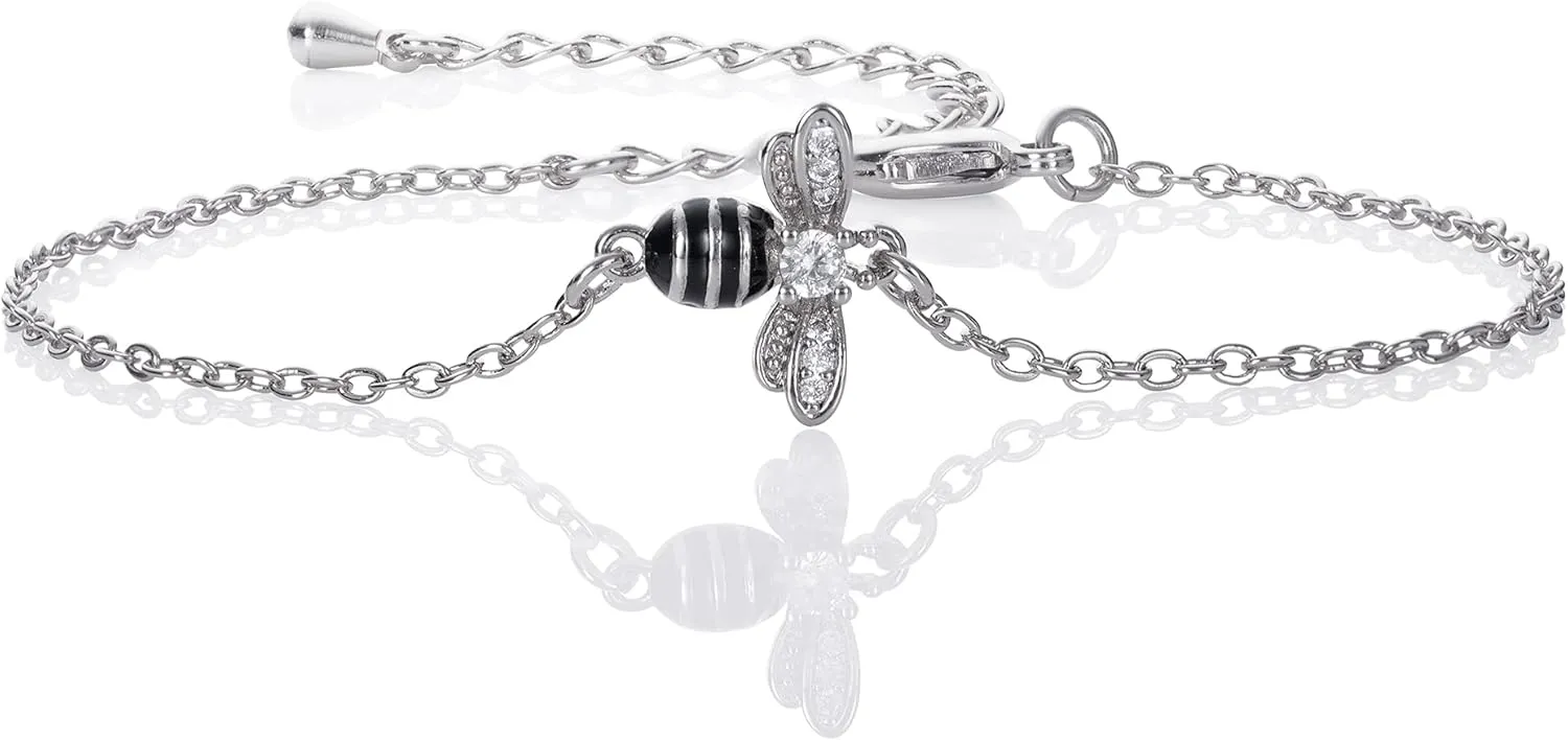 namana Bumble Bee Bracelet Women, Cute Bracelet for Women with Cubic Zirconia, and Black Enamel, Bumble Bee Jewelry Gifts for Women.