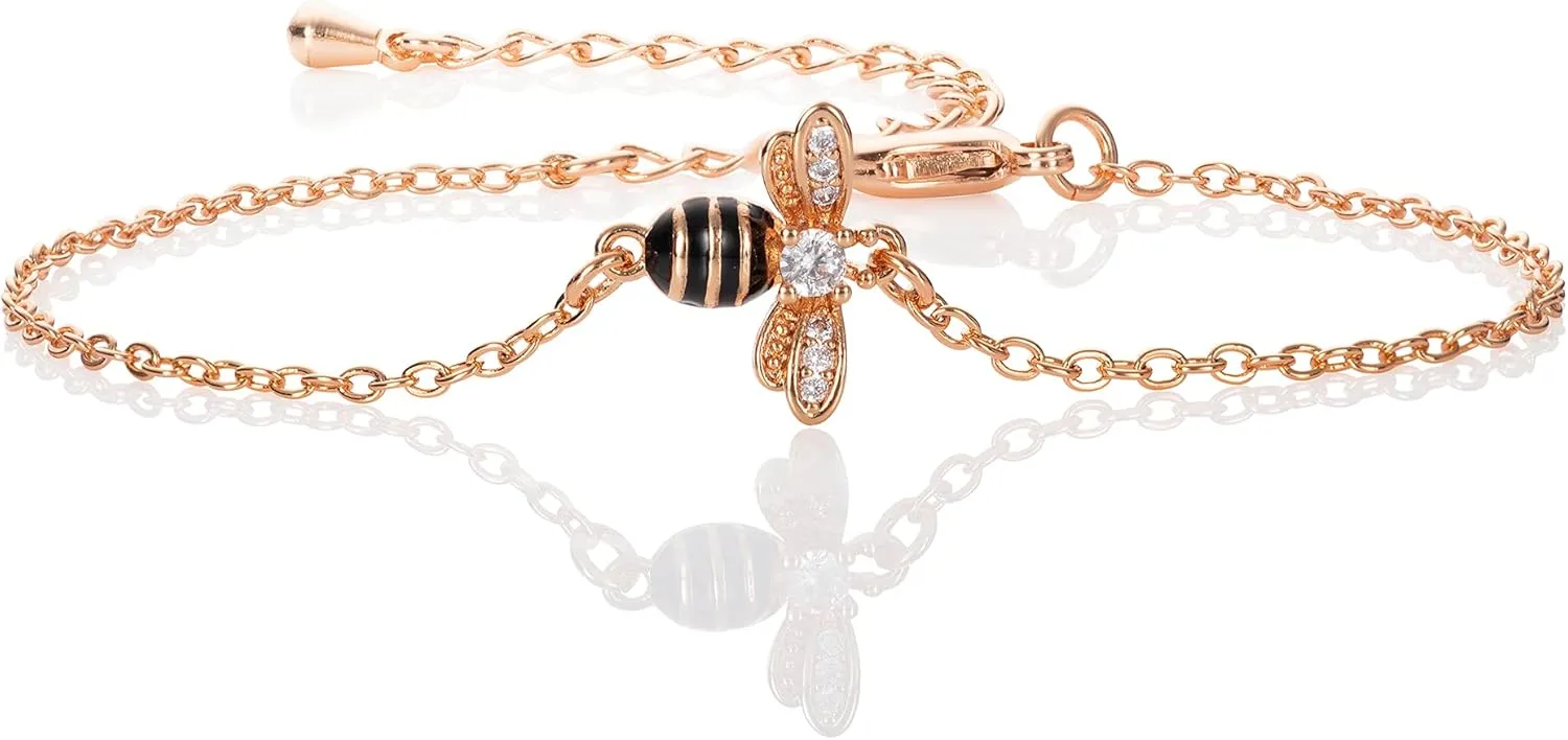 namana Bumble Bee Bracelet Women, Cute Bracelet for Women with Cubic Zirconia, and Black Enamel, Bumble Bee Jewelry Gifts for Women.
