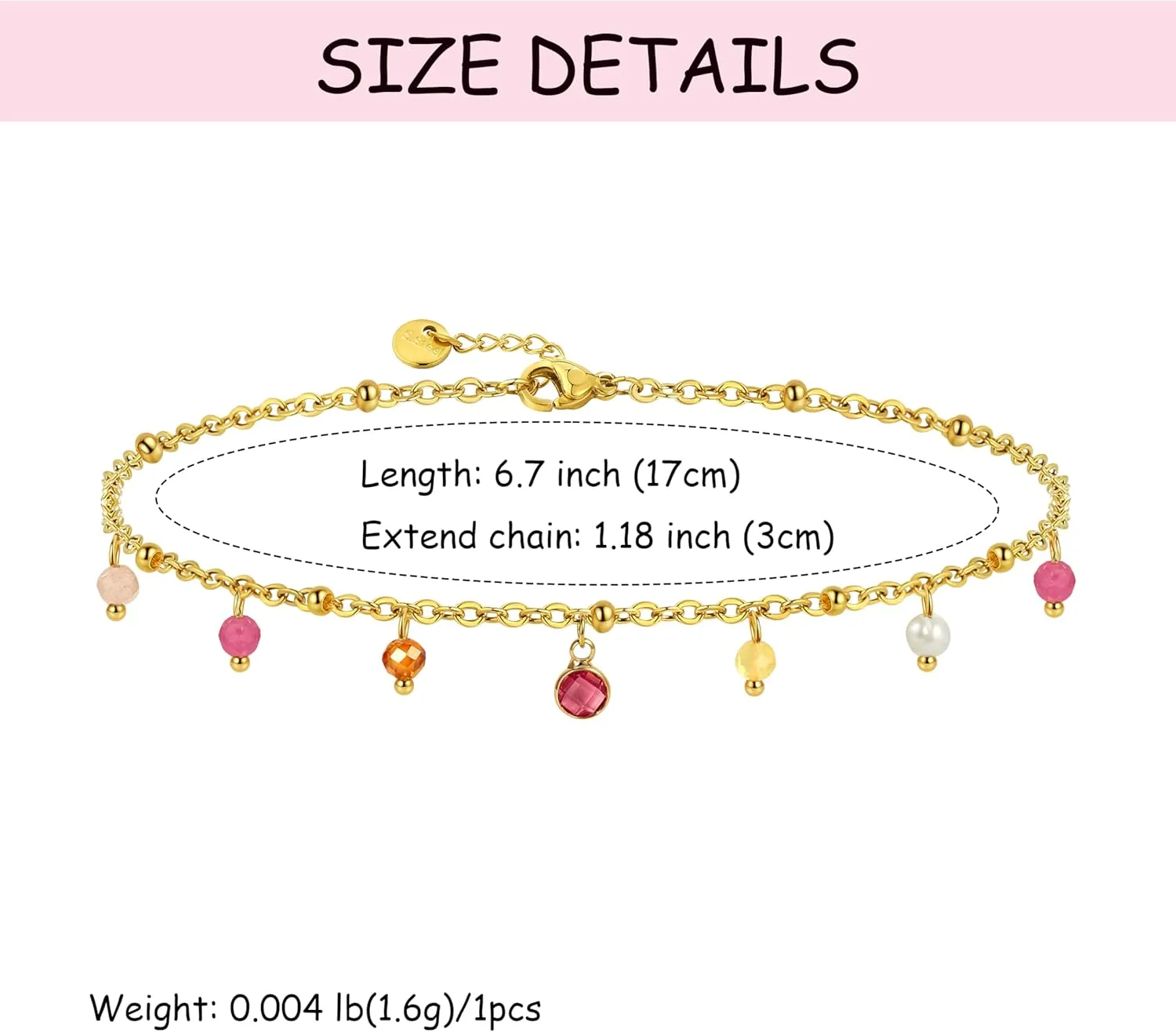 Natural Stone Bracelet for Women 14K Gold Plated waterproof Dainty Colorful Beaded Charm Delicate Cute Summer Boho Beach Bracelet Jewelry Gift Sister, best friend, Birthday
