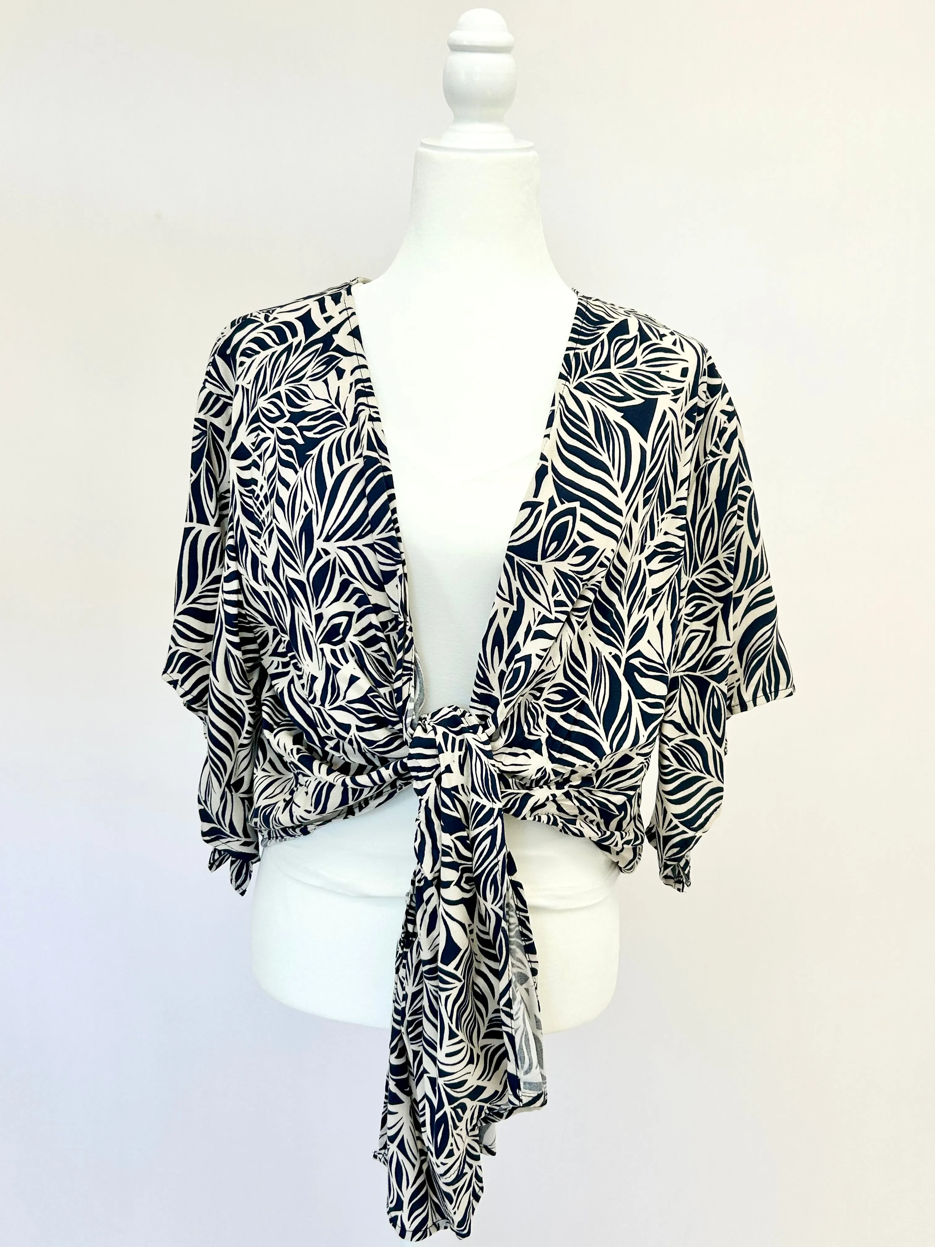 Navy Ivory Printed Kimono Top