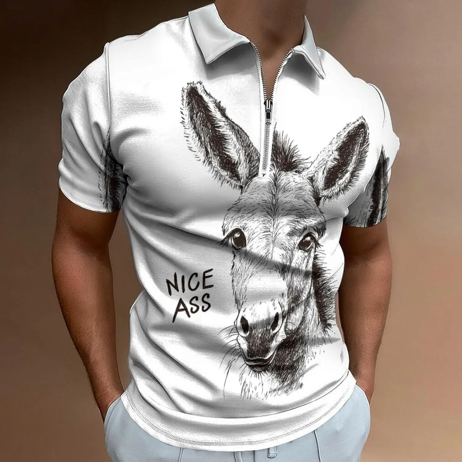 Nice Ass Funny Donkey Polo Shirt Short Sleeve Zippered Tees Casual Workout Golf T Shirt Slim Fit Tops for Men