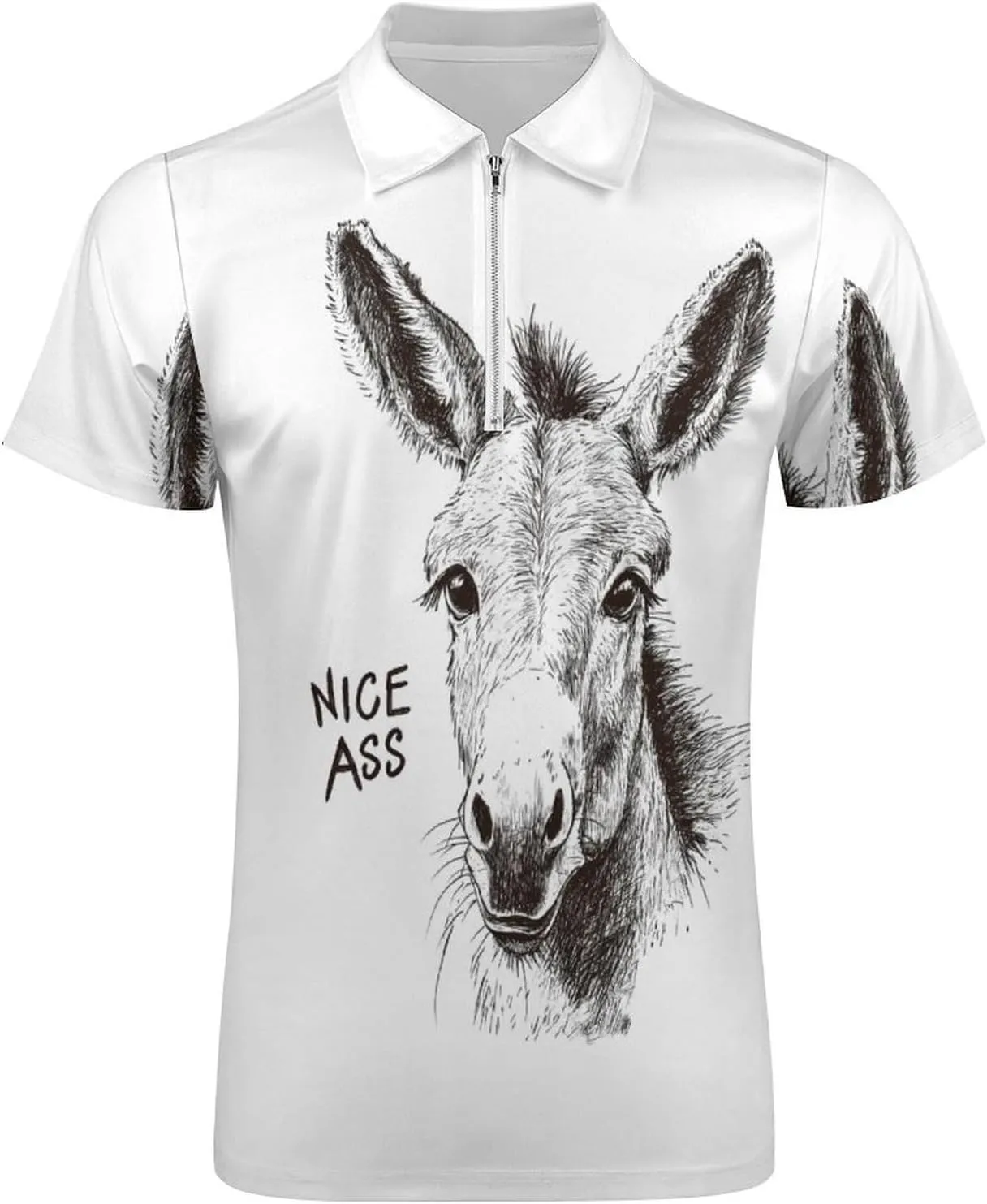 Nice Ass Funny Donkey Polo Shirt Short Sleeve Zippered Tees Casual Workout Golf T Shirt Slim Fit Tops for Men