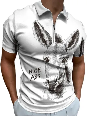 Nice Ass Funny Donkey Polo Shirt Short Sleeve Zippered Tees Casual Workout Golf T Shirt Slim Fit Tops for Men