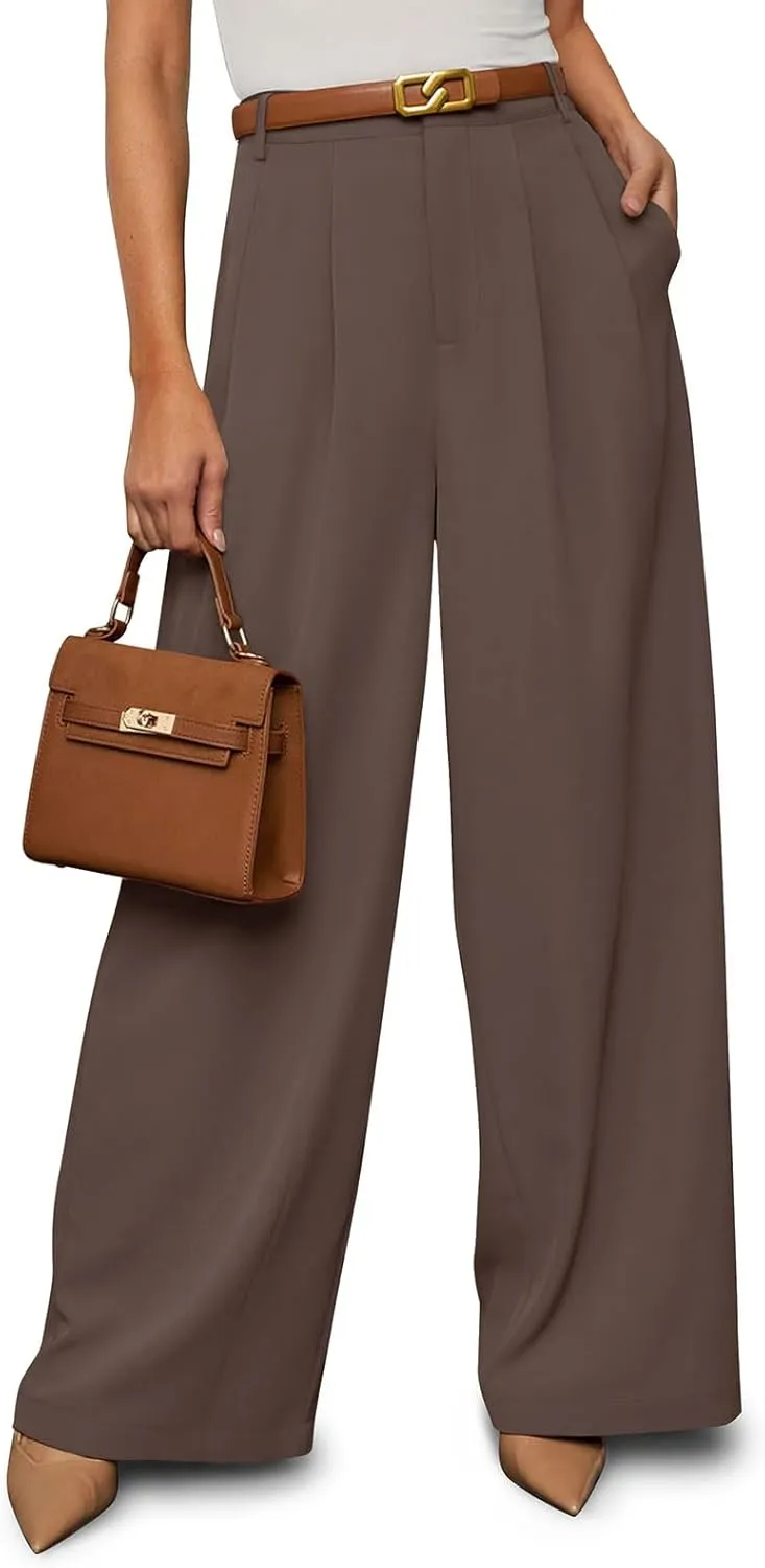 NIMIN Women High Waisted Palazzo Pants Business Casual Wide Leg Pants Loose Flowy Pleated Work Office Dressy Suit Pants with Pockets